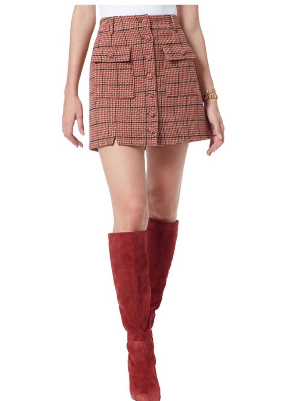 Sam Edelman Women's Brown Plaid Button-Front Mini Skirt XL